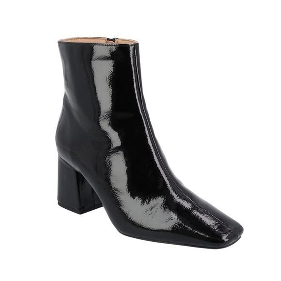 Journee Collection Black Square Toe Patent Haylinn Booties Size 9 - Picture 1 of 10